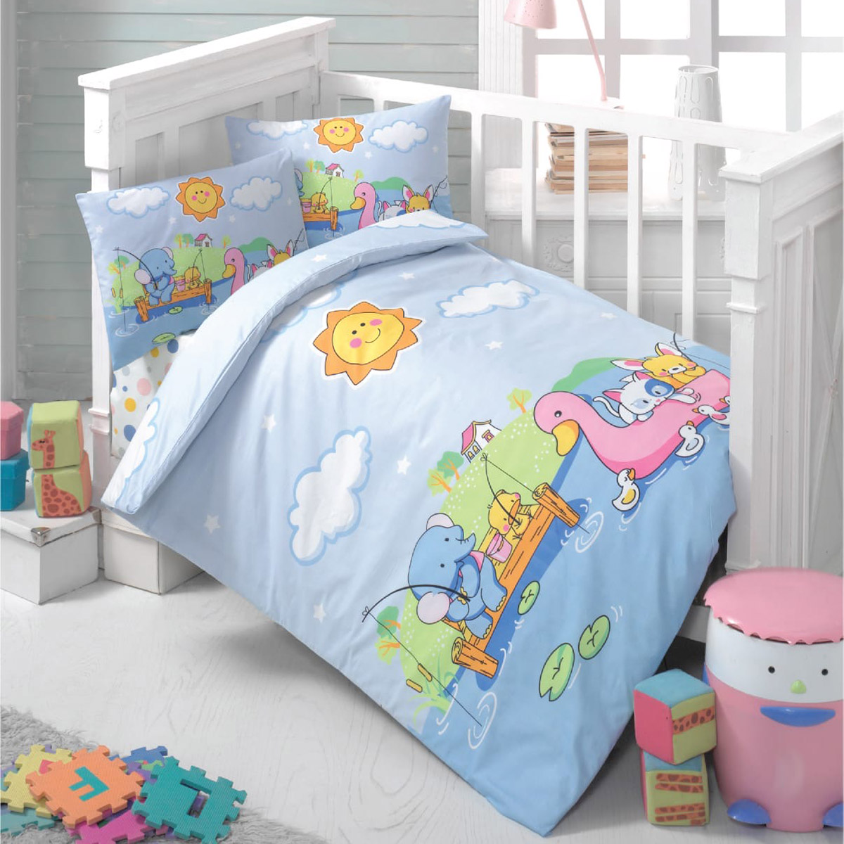 5610 Beauty Home Σετ σεντόνια βρεφικά Art 5610 100x150 Γαλάζιο - Image 1