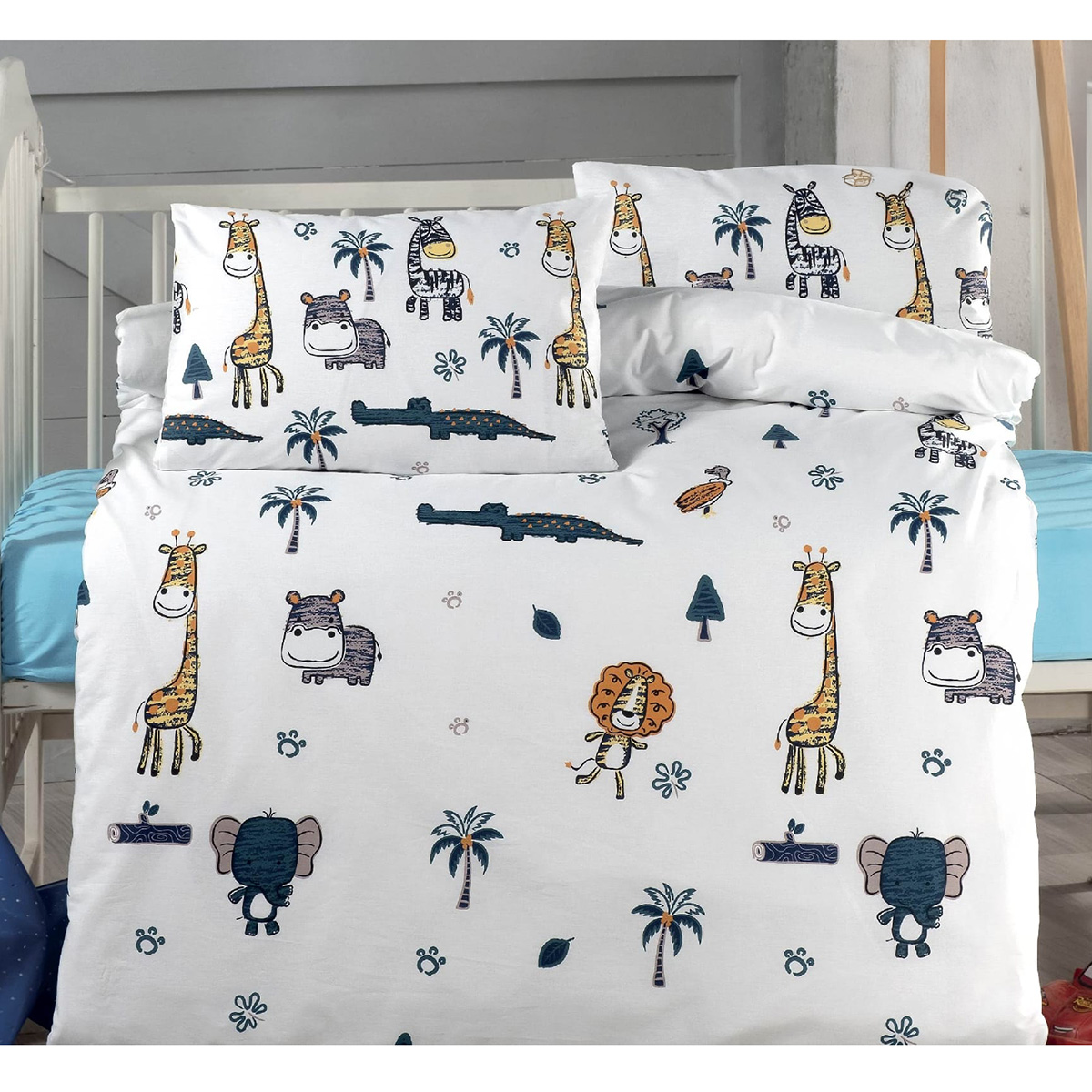 5615 Beauty Home Σετ σεντόνια βρεφικά Art 5615 100x150 Τυρκουαζ,Εμπριμέ - Image 1