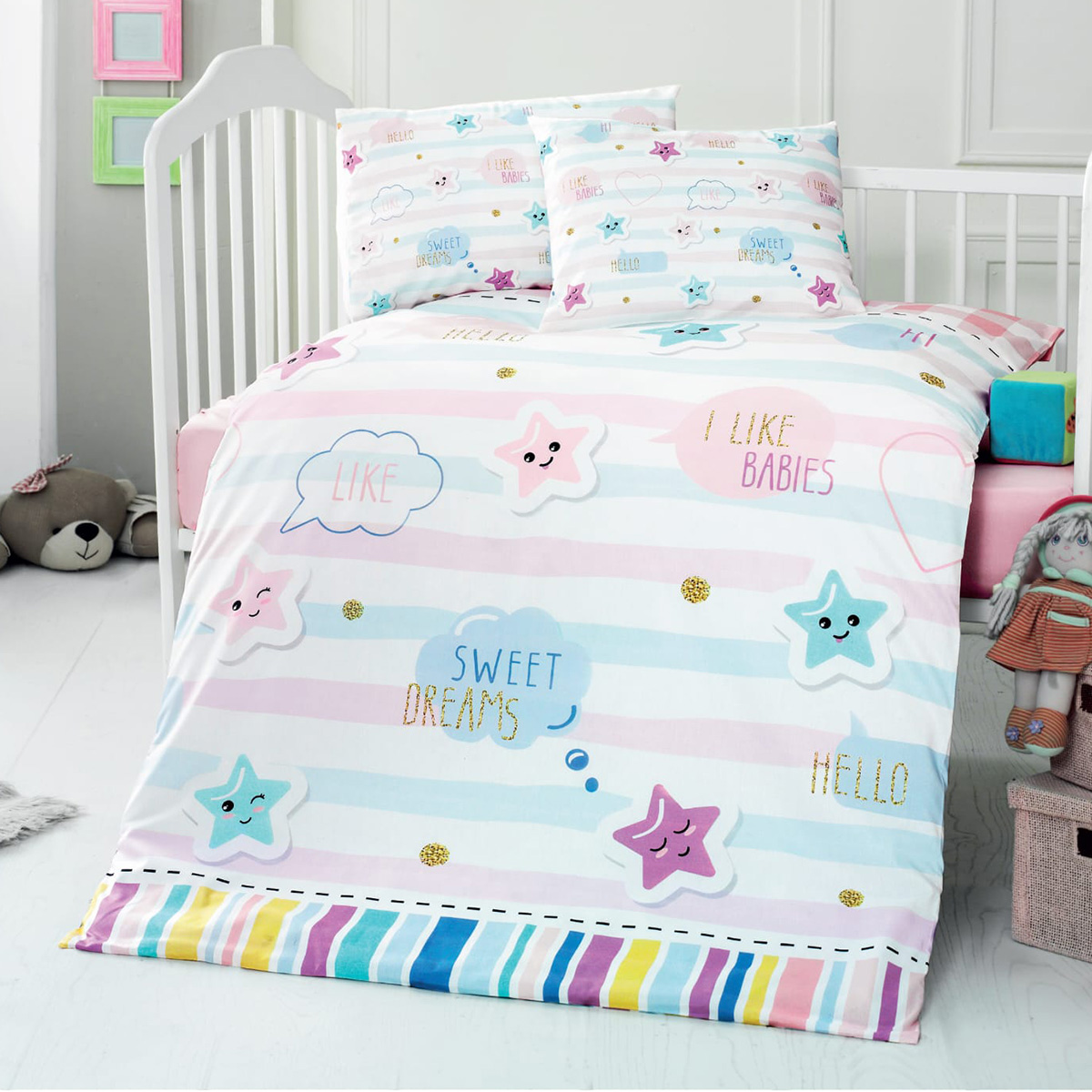 5619 Beauty Home Σετ σεντόνια βρεφικά Art 5619 100x150 Ροζ - Image 1