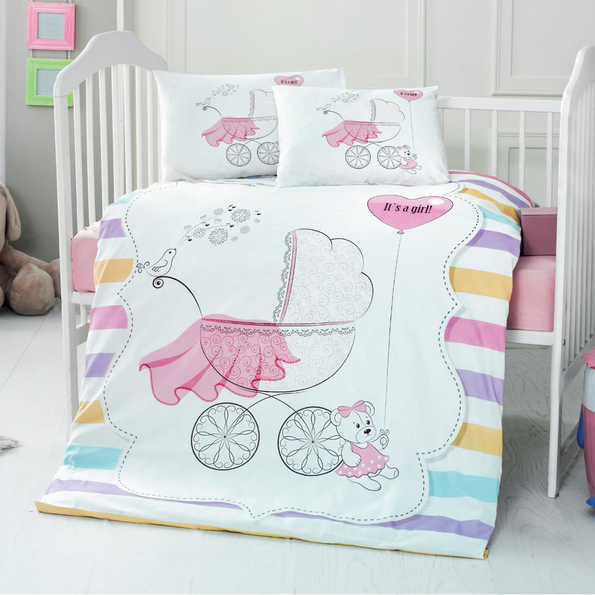 5621 Beauty Home Σετ σεντόνια βρεφικά Art 5621 100x150 Ροζ - Image 1