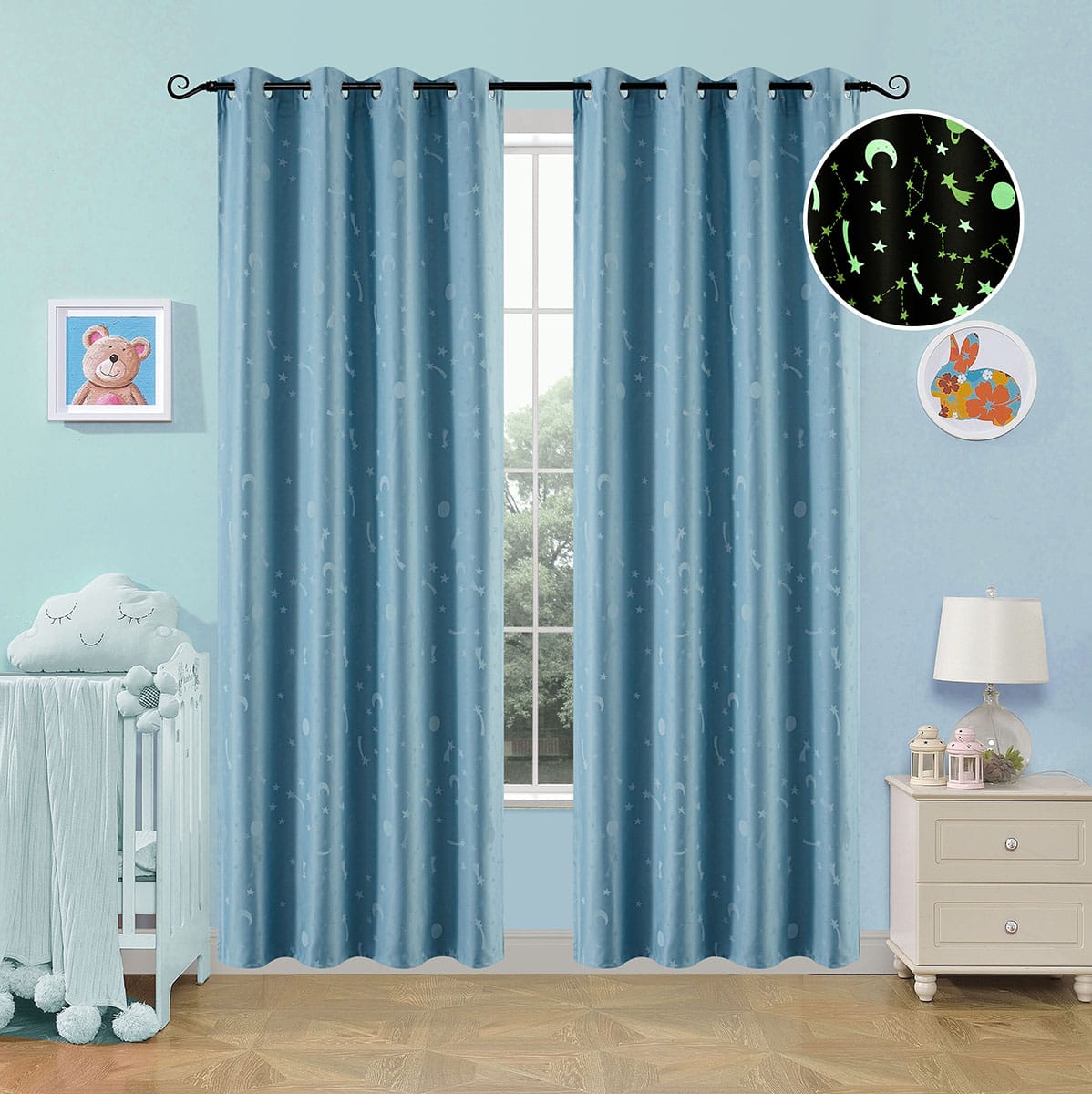 6140-blue-a Beauty Home Κουρτίνα φωσφορίζουσα με 8 κρίκους Art 6140 140x260 Σιέλ - Image 1