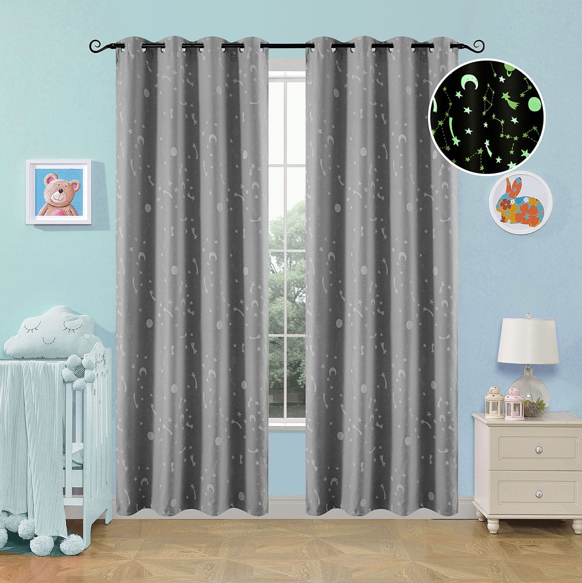 6140-grey-a Beauty Home Κουρτίνα φωσφορίζουσα με 8 κρίκους Art 6140 140x260 Γκρι - Image 1