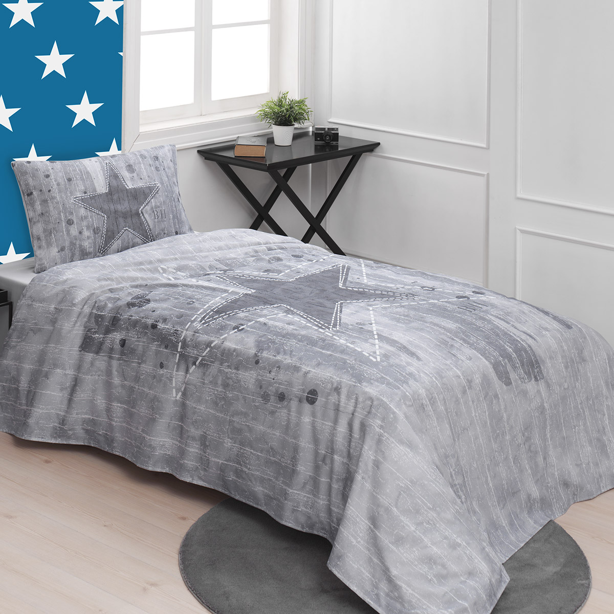6169 Beauty Home Σετ κουβερλί μονό Star Art 6169 160x240 Γκρι - Image 1