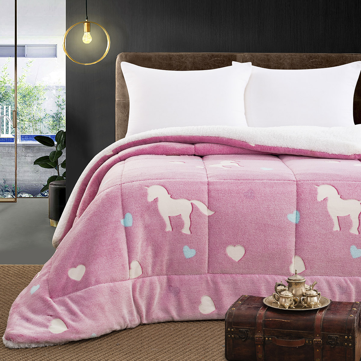 6272_Β Beauty Home Κουβερτοπάπλωμα μονό φωσφοριζέ Glow Art 6272 160x220 Ροζ - Image 1