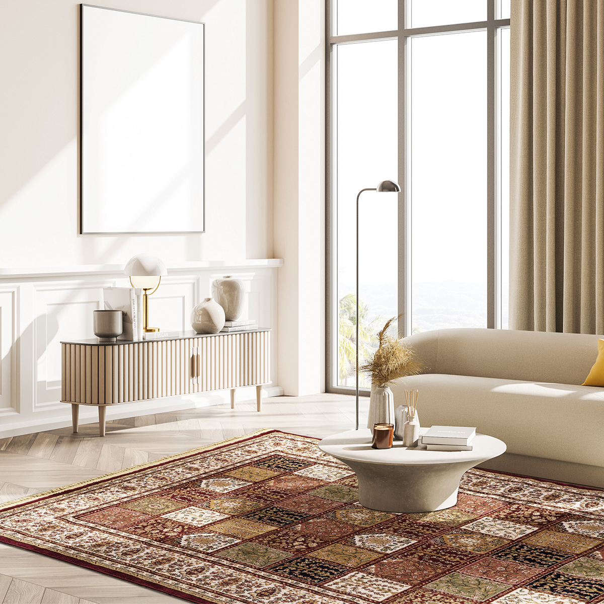 Mock,Up,Placard,On,The,White,Wall,In,Beige,Living Beauty Home Χαλί Classic Art 9063 160Χ230 Red Κόκκινο - Image 1