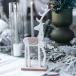 Beauty Home Διακοσμητικός Τάρανδος με Μικρά Αστέρια, Λευκό Ξύλο & Χρυσό-Ασημί Γκλίτερ 10x25x5cm - Image 3