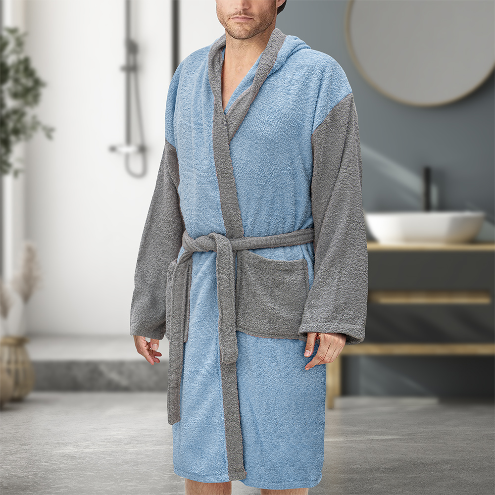 2300001155 LINO Μπουρνούζι με κουκούλα Large Revel Γαλαζιο - Image 1