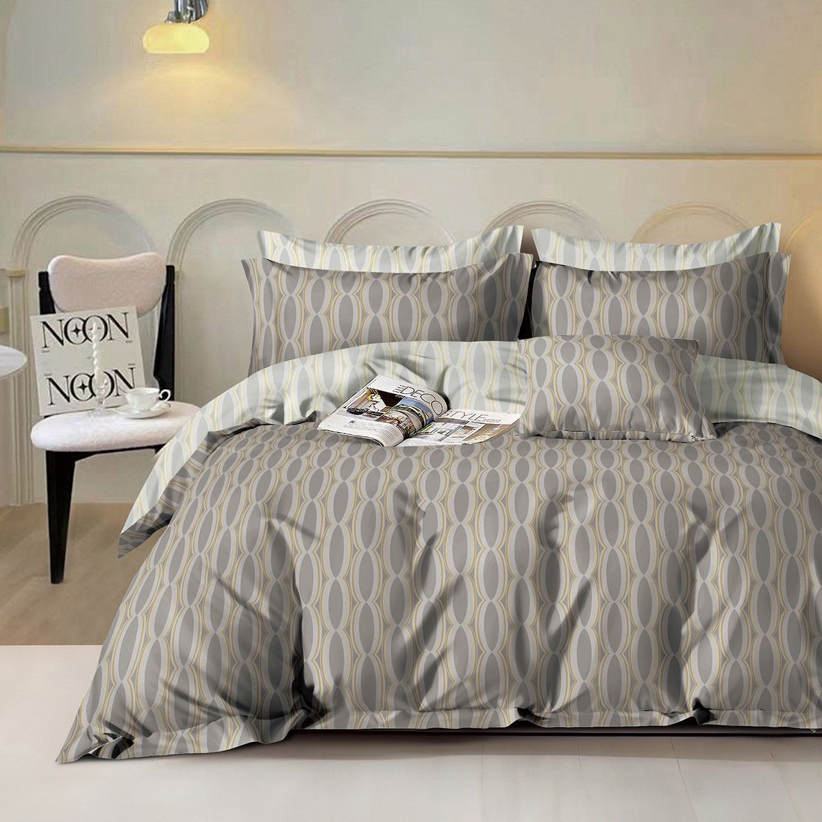 12614 Beauty Home Σετ παπλωματοθήκη υπέρδιπλη Art 12614 Byrd 230x250 Γκρι,Μπεζ - Image 1