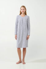 Εμπριμέ Interlock Νυχτικό με Πιέτα