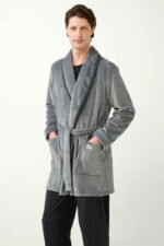 Μονόχρωμη Σταυρωτή Fleece Ρόμπα - Image 4