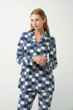 Κουμπωτή Πυτζάμα Φούτερ με Patchwork Μοτίβο