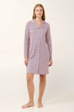 Interlock Κουμπωτό Νυχτικό με Houndstooth Μοτίβο - Image 2