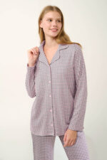 Interlock Κουμπωτή Πυτζάμα με Houndstooth Μοτίβο - Image 3