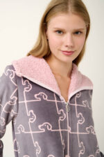 Γυναικεία Ρόμπα με Φερμουάρ σε Σκύλο-Παζλ Μοτίβο - Image 3