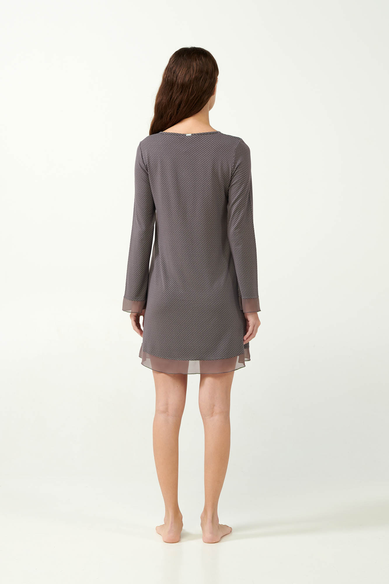 3_0183270129 Micromodal Πουά Νυχτικό με Μακρύ Μανίκι - Image 1