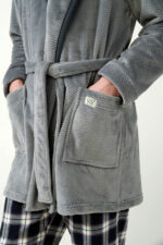 Μονόχρωμη Σταυρωτή Fleece Ρόμπα - Image 3