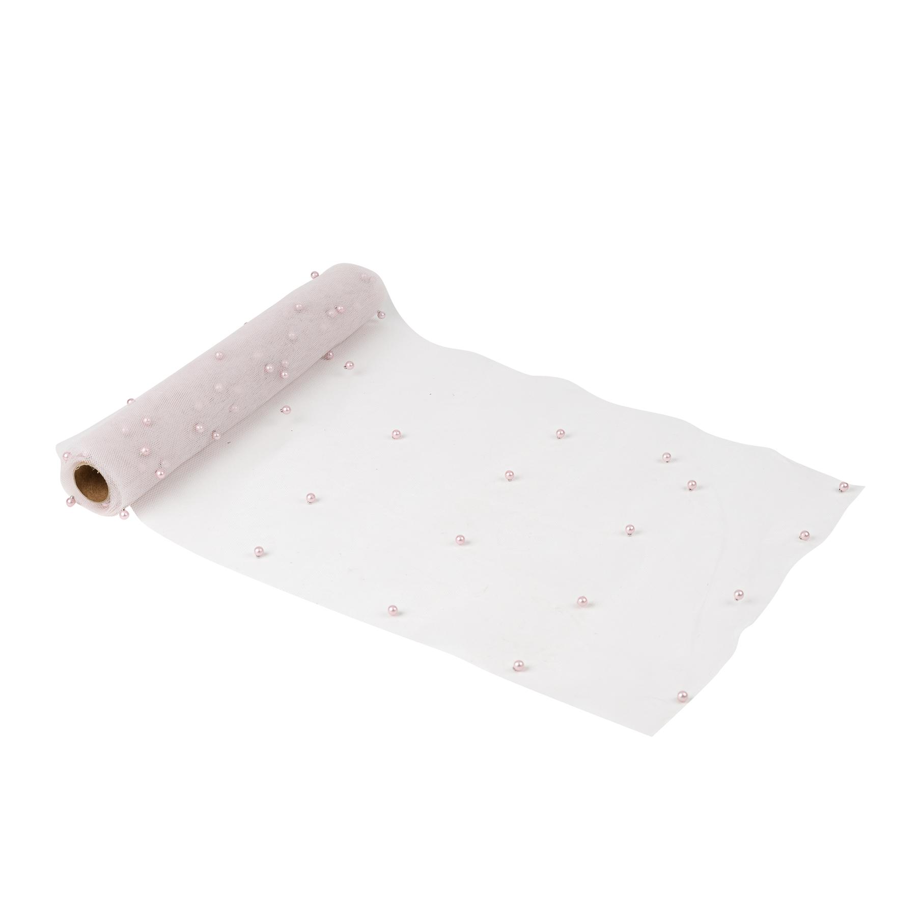 a67d44db-9646-41f1-b6e5-ec9946a55fd3 Beauty Home Ράννερ με πέρλες – Ροζ οργάντζα 28 cm x 5 m - Image 1