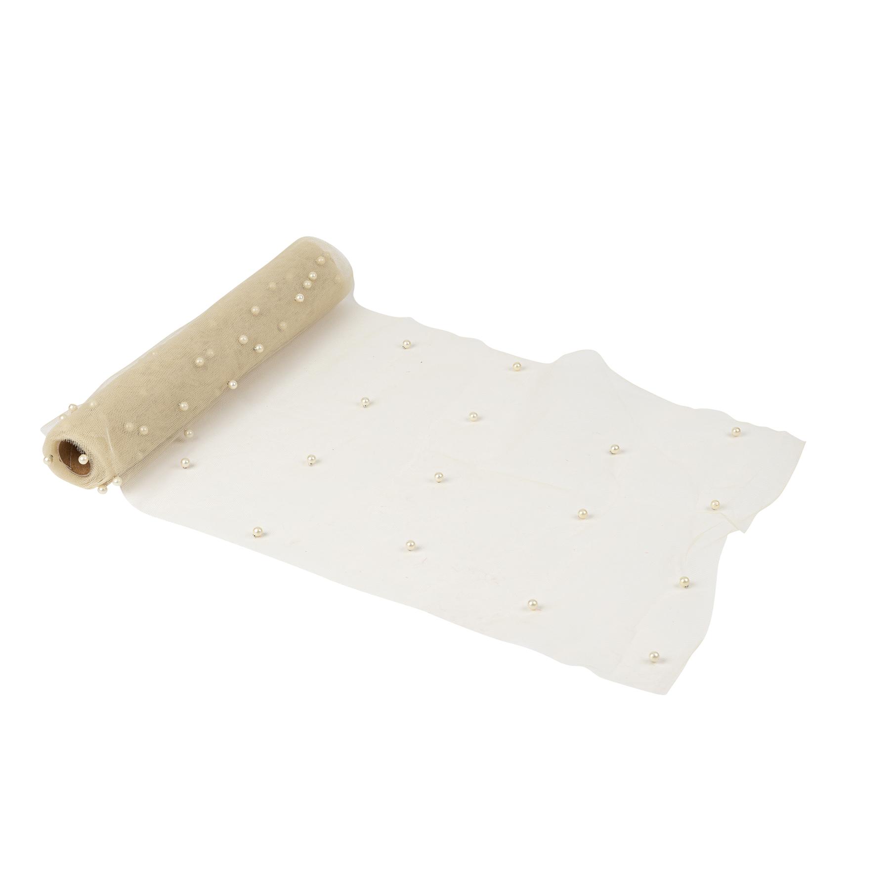 eefe0e3b-47db-4911-9732-a3c75a0d1f6a Beauty Home Ράννερ με πέρλες – Πράσινο Ευκάλυπτου οργάντζα 28 cm x 5 m - Image 1