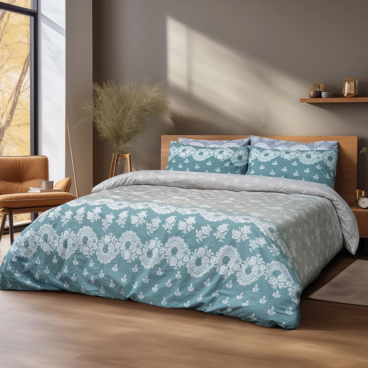 Beauty Home Σετ παπλωματοθήκη υπέρδιπλη Palm Art 12186 230x250 Πετρόλ,Μπεζ