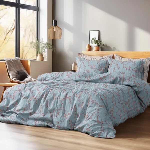 12211 Beauty Home Σετ πάπλωμα υπέρδιπλο Art 12211 Emerald 100% Βαμβακοσατέν 300tc 220x240 Σιέλ