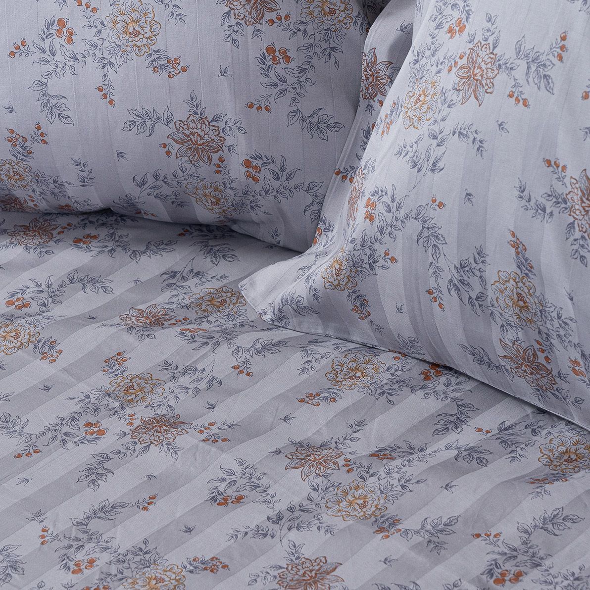 12212_zoom Beauty Home Σετ πάπλωμα υπέρδιπλο Art 12212 Jasmine 100% Βαμβακοσατέν 300tc 220x240 Γκρι