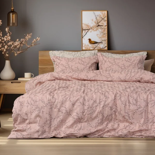 12214 Beauty Home Σετ πάπλωμα υπέρδιπλο Art 12214 Flora 100% Βαμβακοσατέν 300tc 220x240 Σομόν