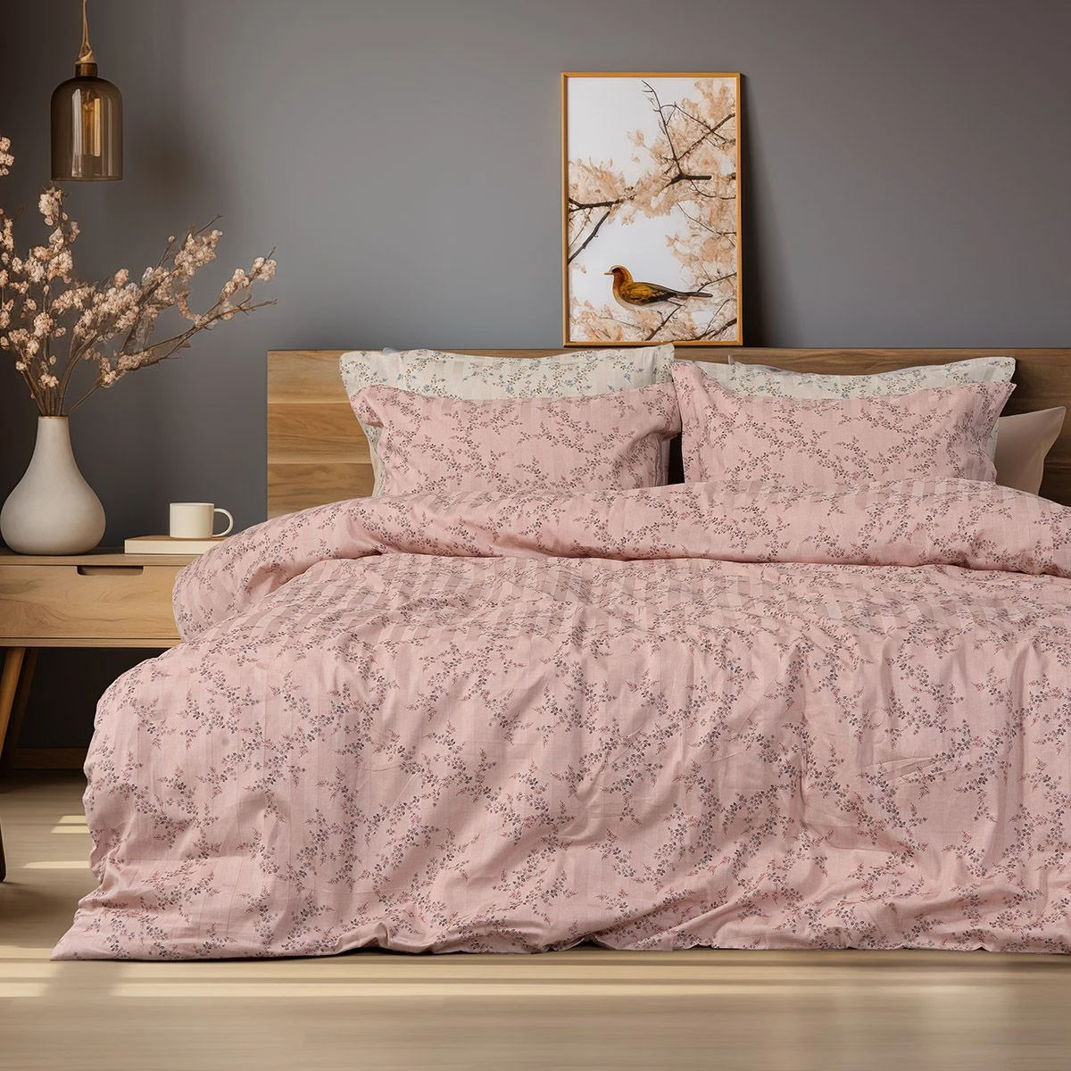 12214 Beauty Home Σετ σεντόνια υπέρδιπλα με λάστιχο Art 12214 Flora 100% Βαμβακοσατέν 300tc 170x200+30 Σομόν