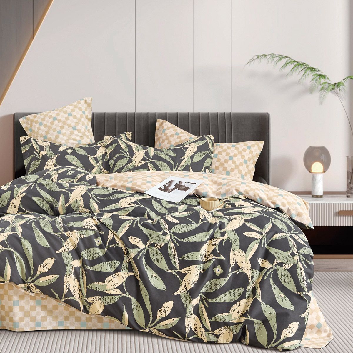 Beauty Home Σετ παπλωματοθήκη υπέρδιπλη Art 12287 Antonella 230x250 Ανθρακί,Λαδί