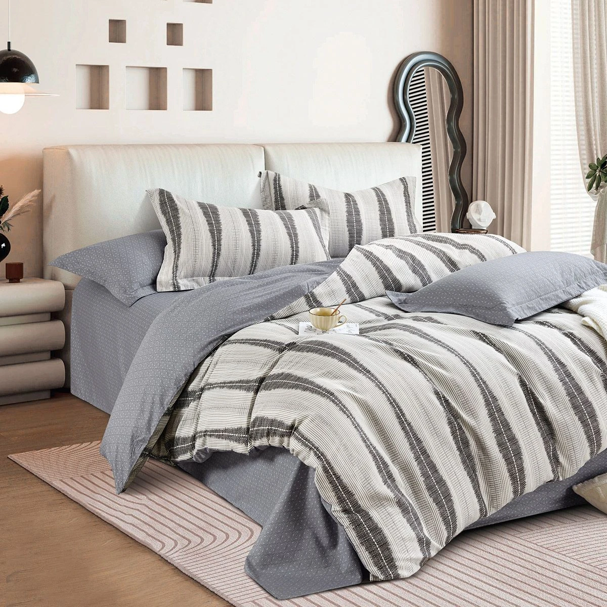 Beauty Home Σετ σεντόνια υπέρδιπλα με λάστιχο Art 12288 Adamantia 165x200+30 Εκού,Ανθρακί