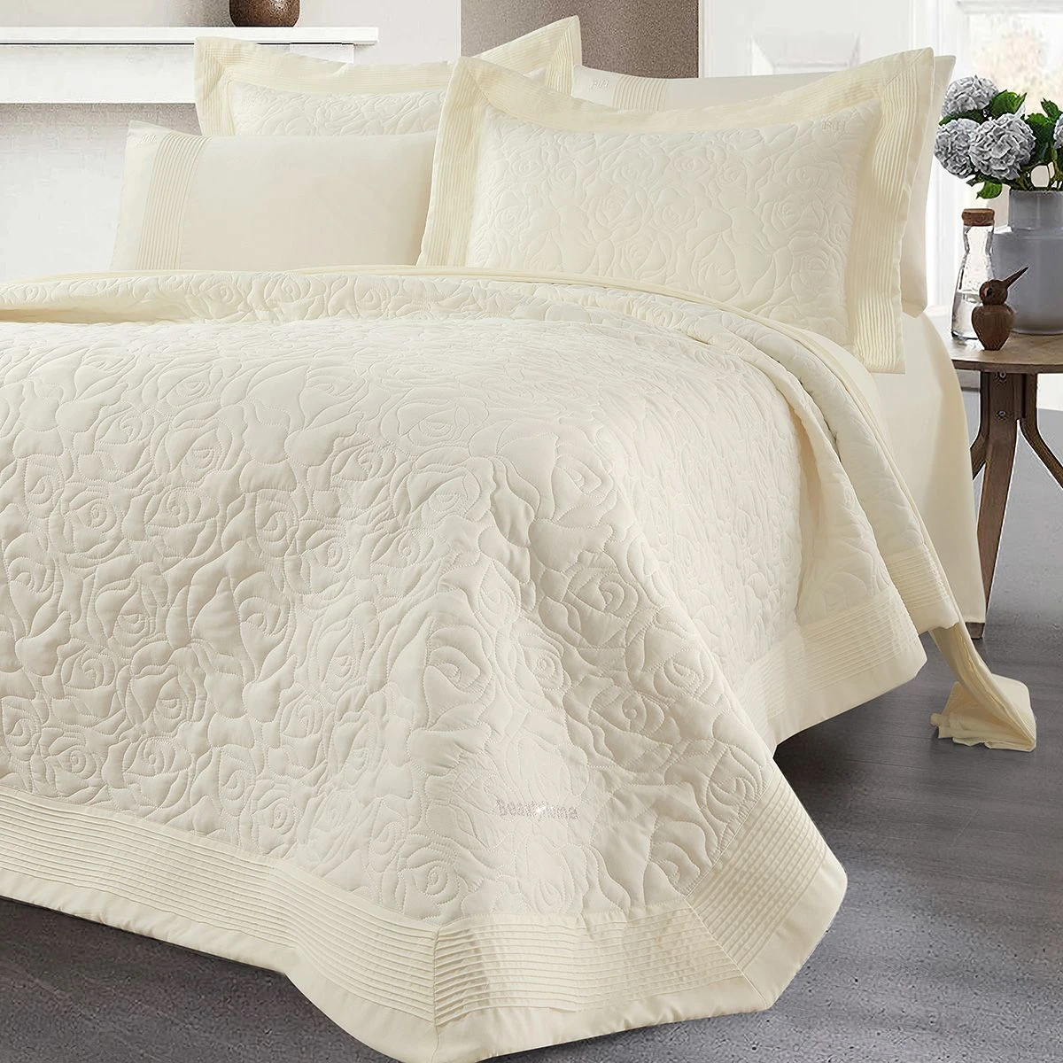 12500_ecru Beauty Home Σετ κουβερλί υπέρδιπλο Rose Art 12500 230x250 Εκρού