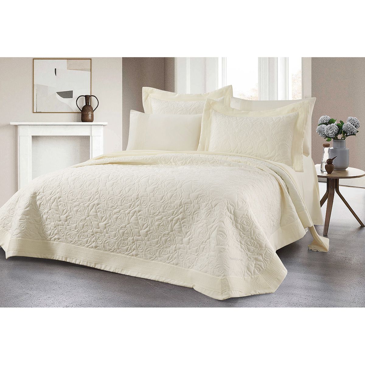 Beauty Home Σετ κουβερλί υπέρδιπλο Rose Art 12500 230x250 Εκρού