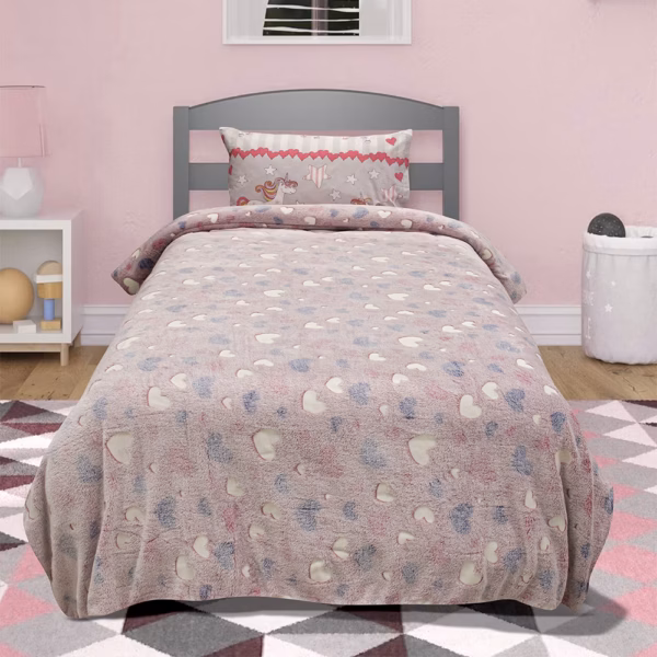 1300001805-a LINO ΚΟΥΒΕΡΤΑ FLEECE ΦΩΣΦΟΡΙΖΕ HERZ PINK 160X220