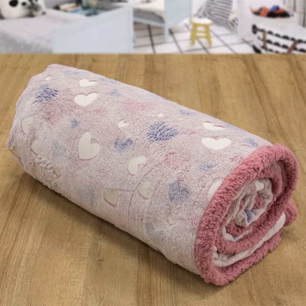 LINO ΚΟΥΒΕΡΤΑ FLEECE SHERPA ΦΩΣΦΟΡΙΖΕ HERZ PINK 160X220