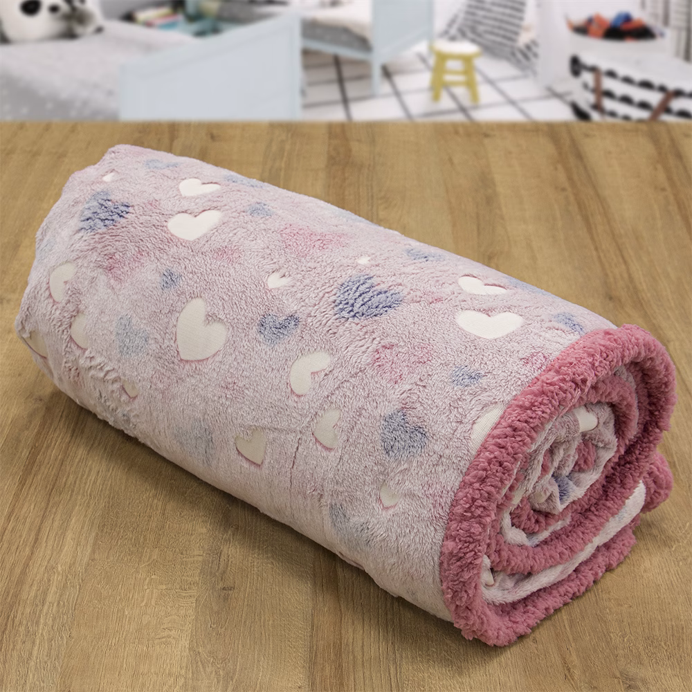 LINO ΚΟΥΒΕΡΤΑ FLEECE SHERPA ΦΩΣΦΟΡΙΖΕ HERZ PINK 160X220