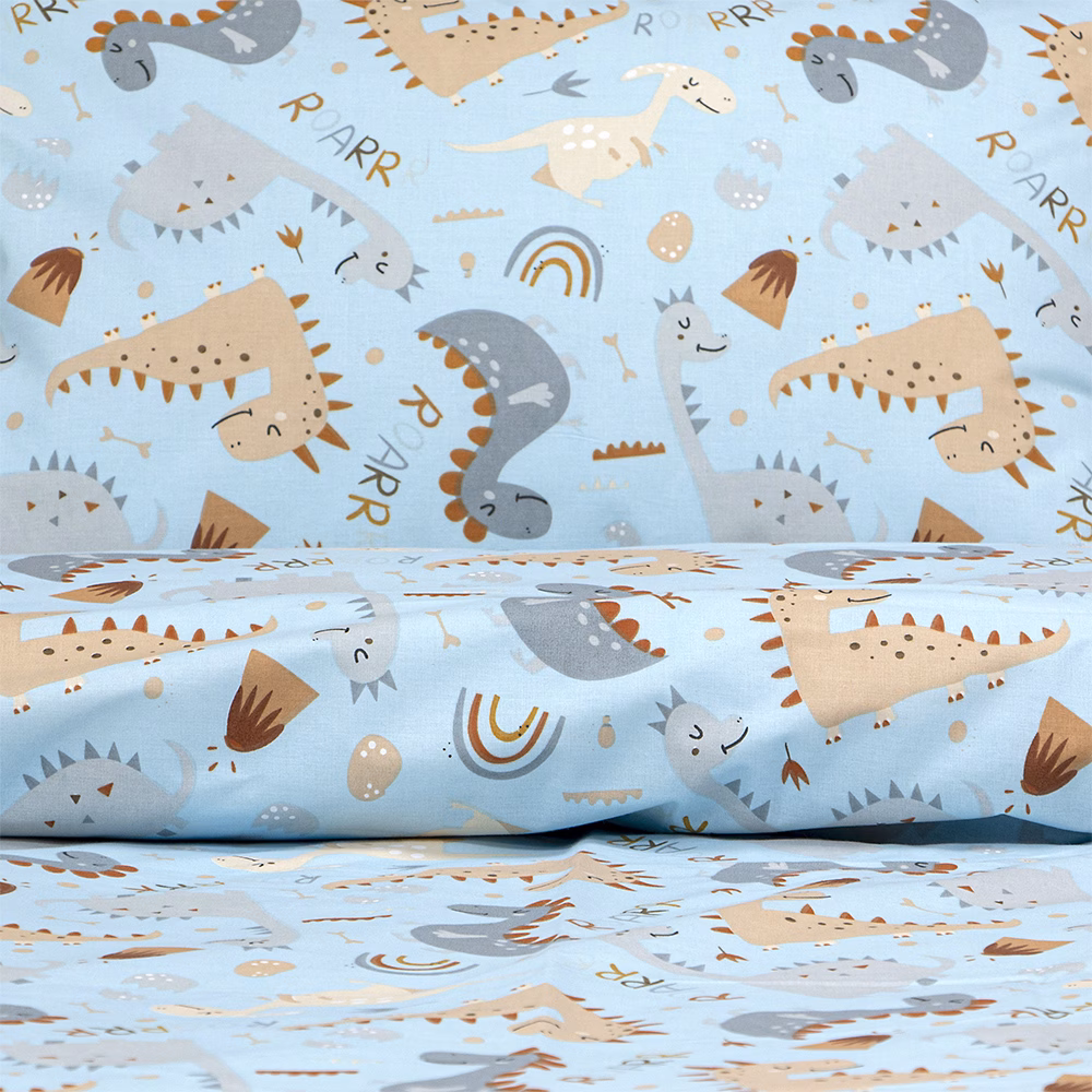 LINO Παιδικά Σετ Σεντόνια (170x260) Jurrasic Nap Πετρόλ