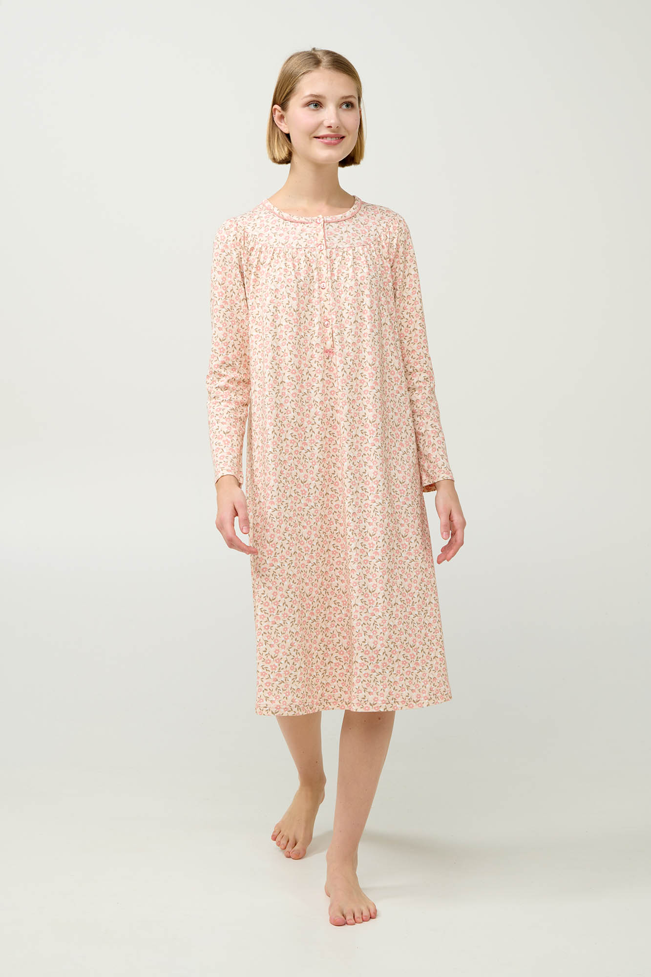 1_0016331268 Βαμβακερό Φλοράλ Νυχτικό με Πατιλέτα