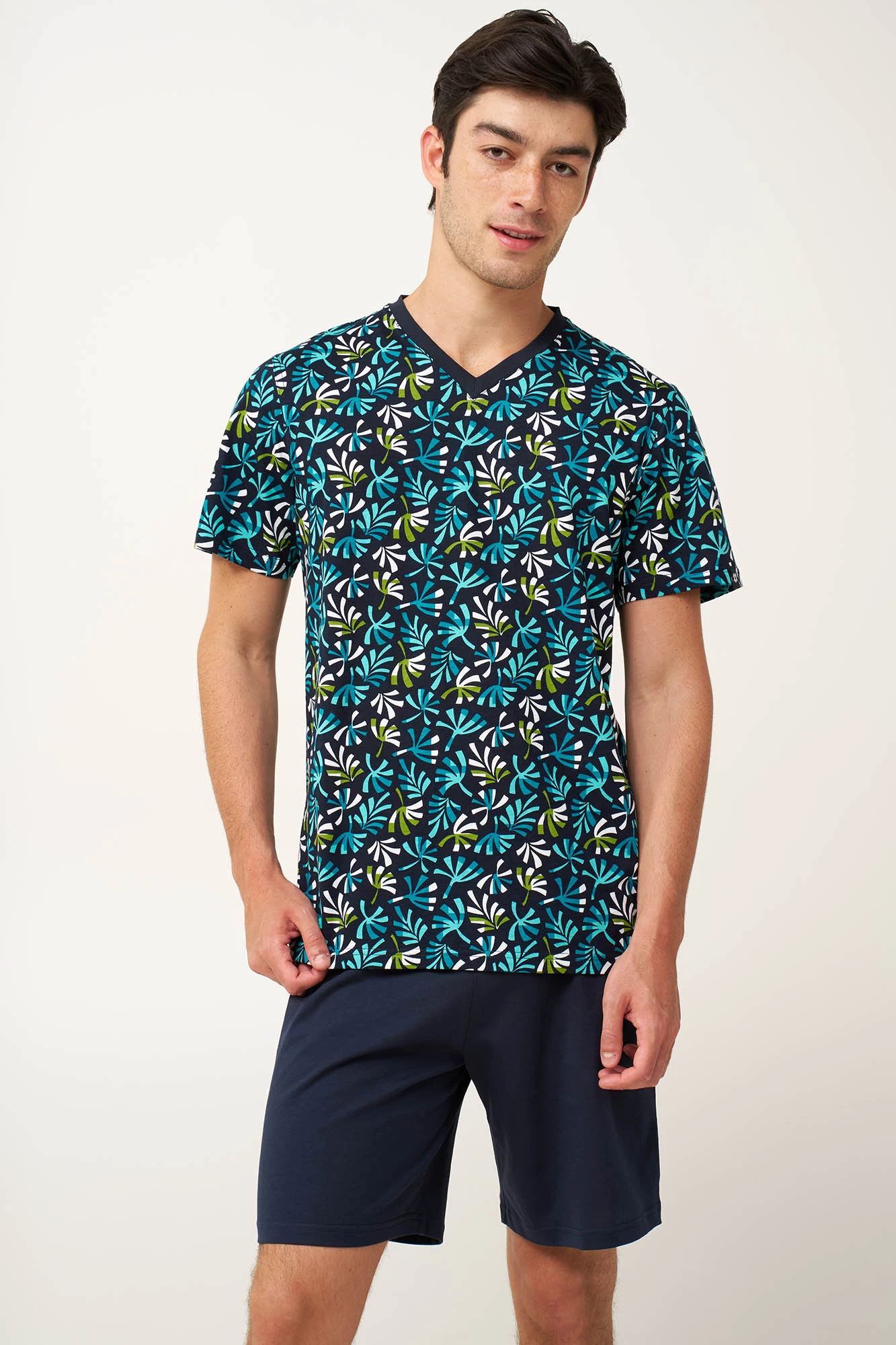 Ανδρικλη Βαμβακερή Πυτζάμα με V