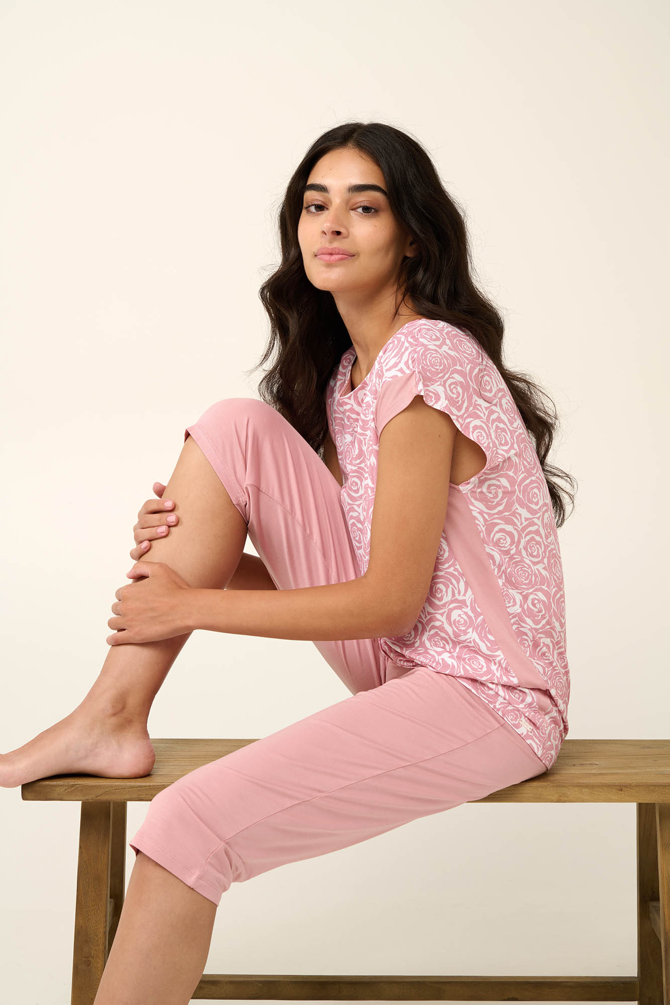 1_0031351391 Γυναικεία Πυτζάμα Micromodal με Κάπρι Παντελόνι