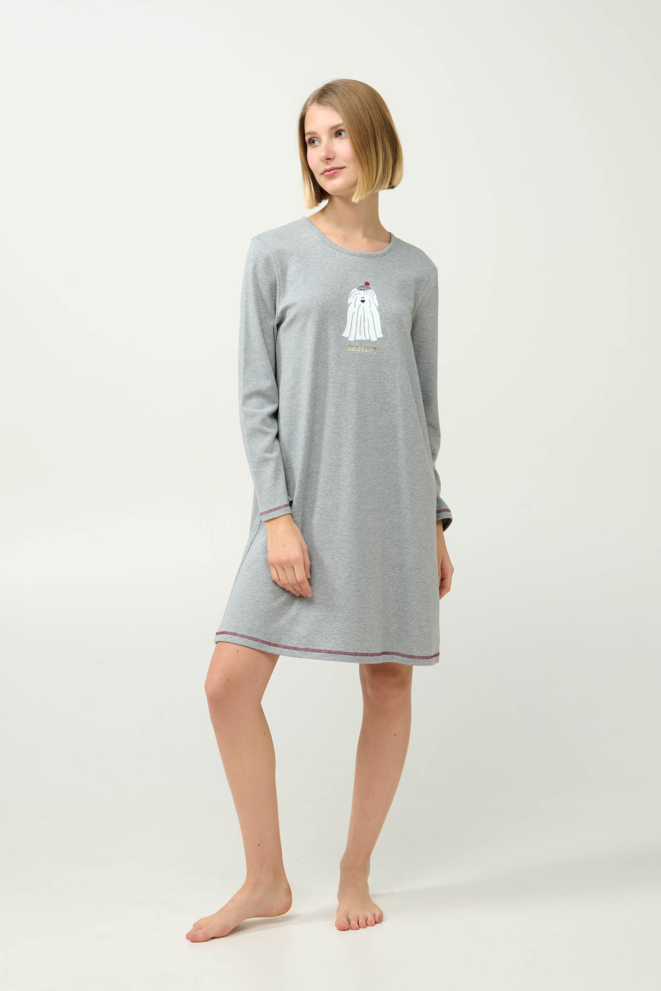 Βαμβακερό Χειμερινό Νυχτικό με Τύπωμα