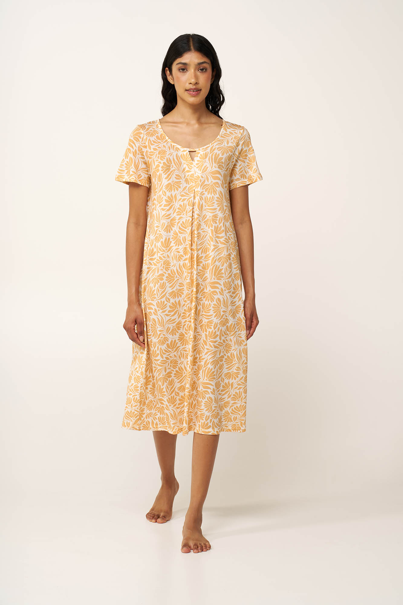 Φλοράλ Νυχτικό Cotton-Modal με Πιέτα