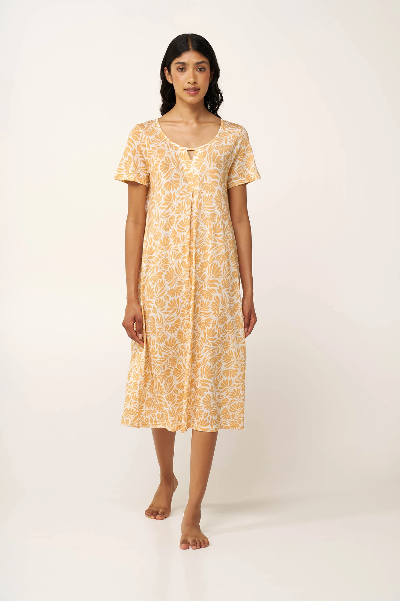 Φλοράλ Νυχτικό Cotton-Modal με Πιέτα