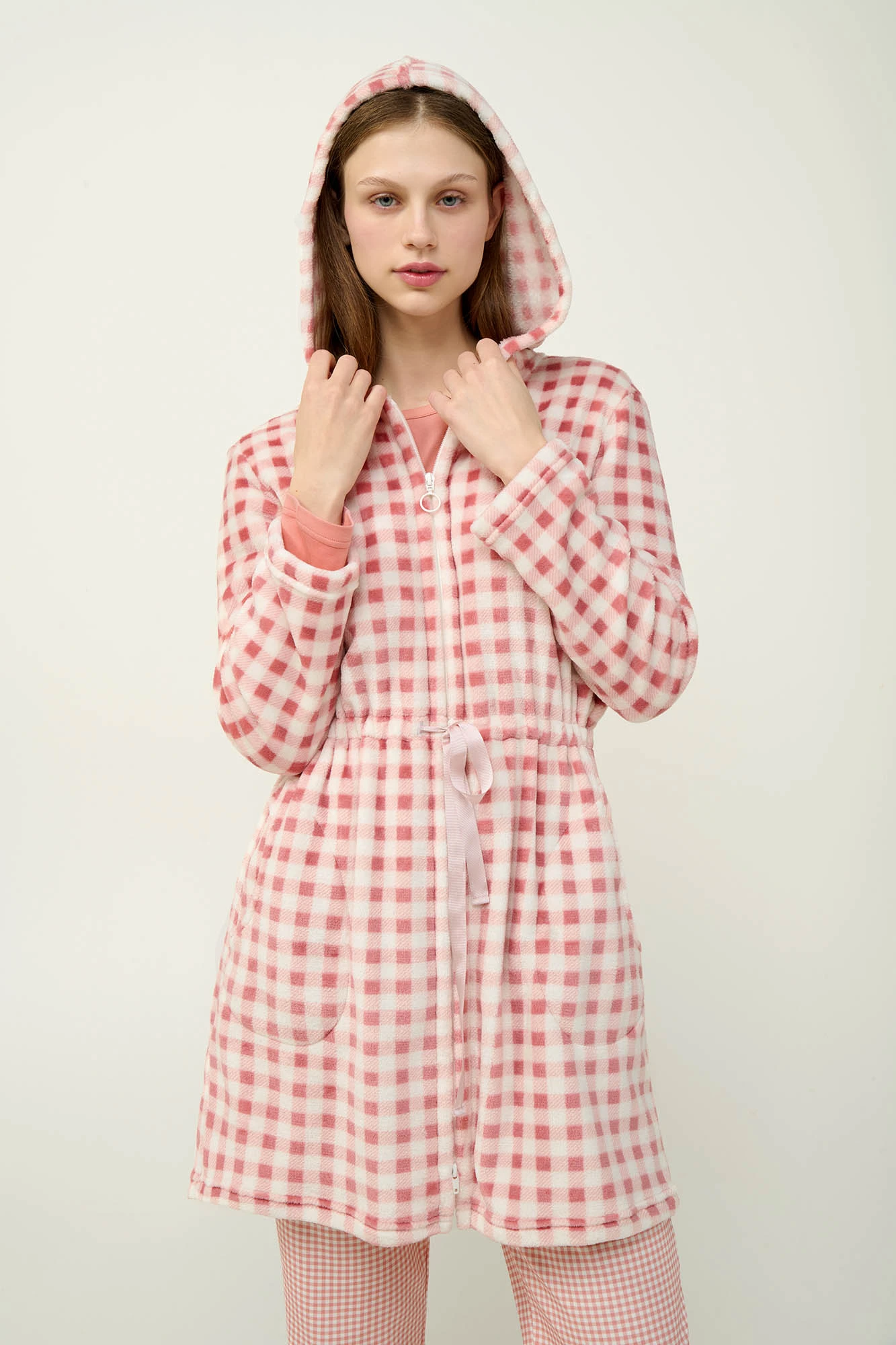 Γυναικεία Fleece Ρόμπα με Κουκούλα