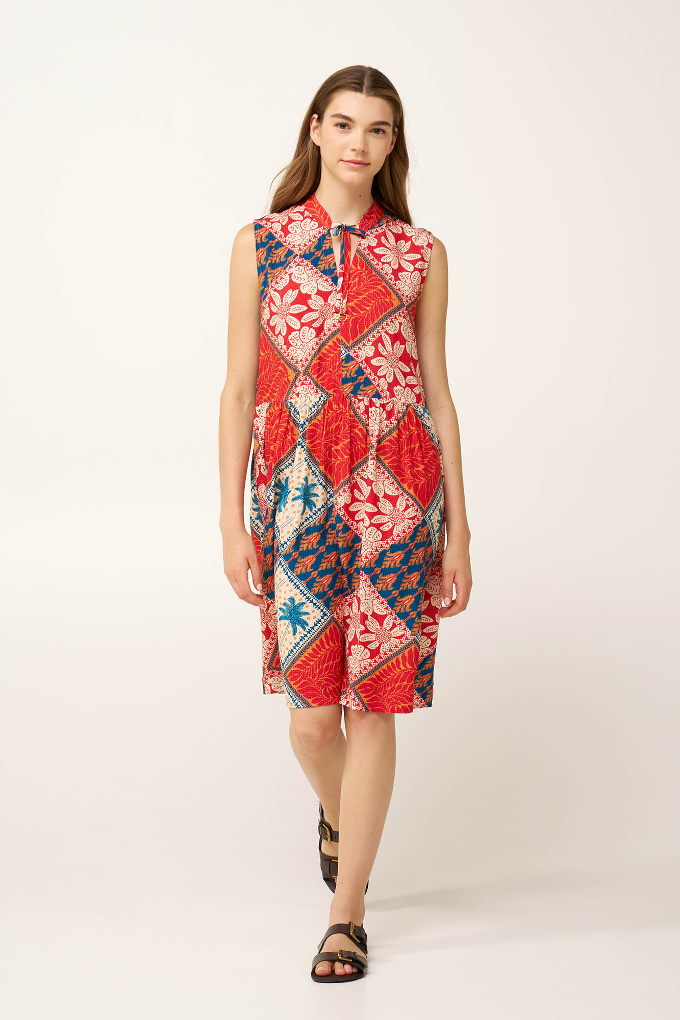 Καλοκαιρινό Φόρεμα Ποπλίνα με Τροπικό Μοτίβο