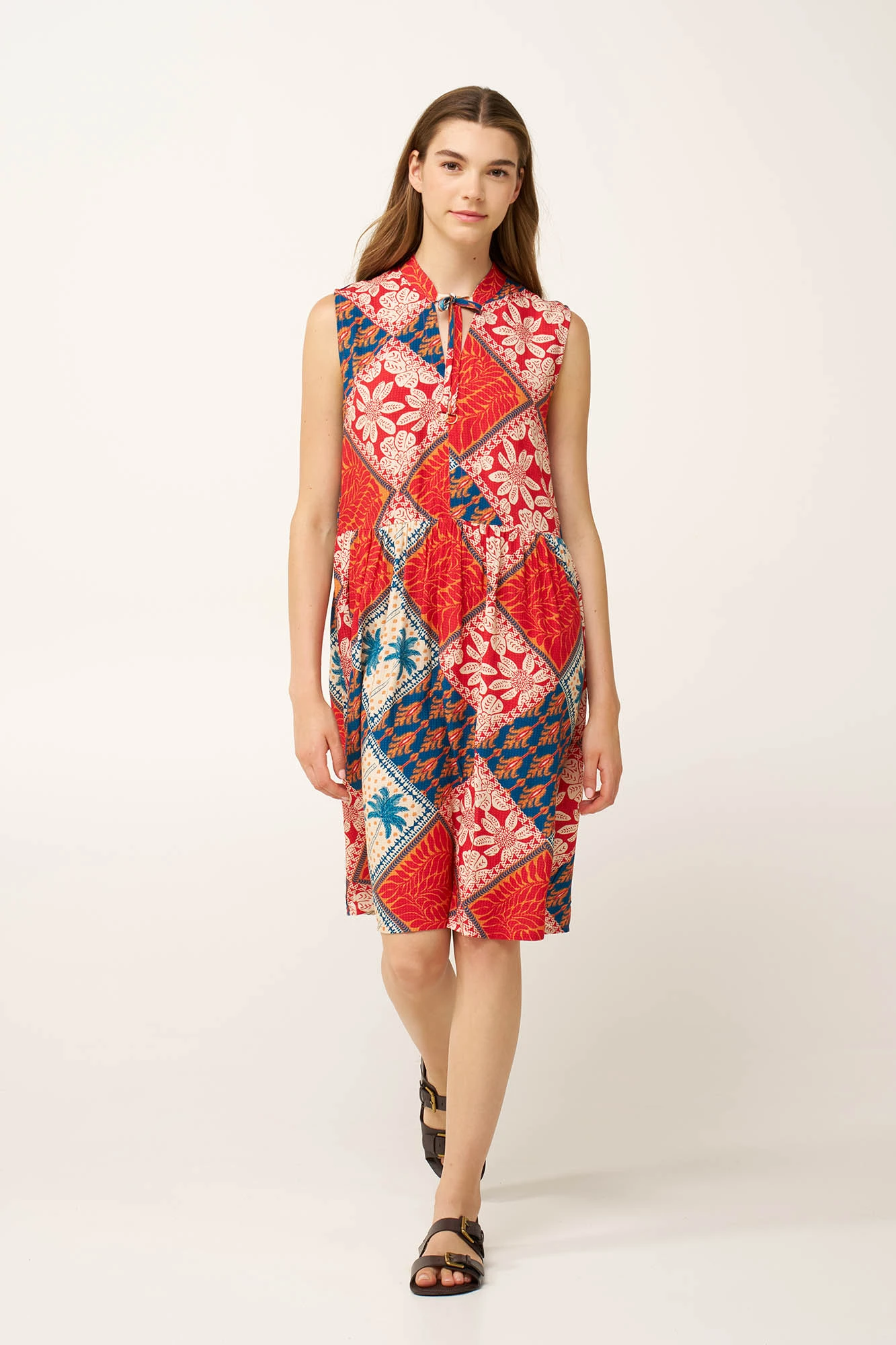 Καλοκαιρινό Φόρεμα Ποπλίνα με Τροπικό Μοτίβο