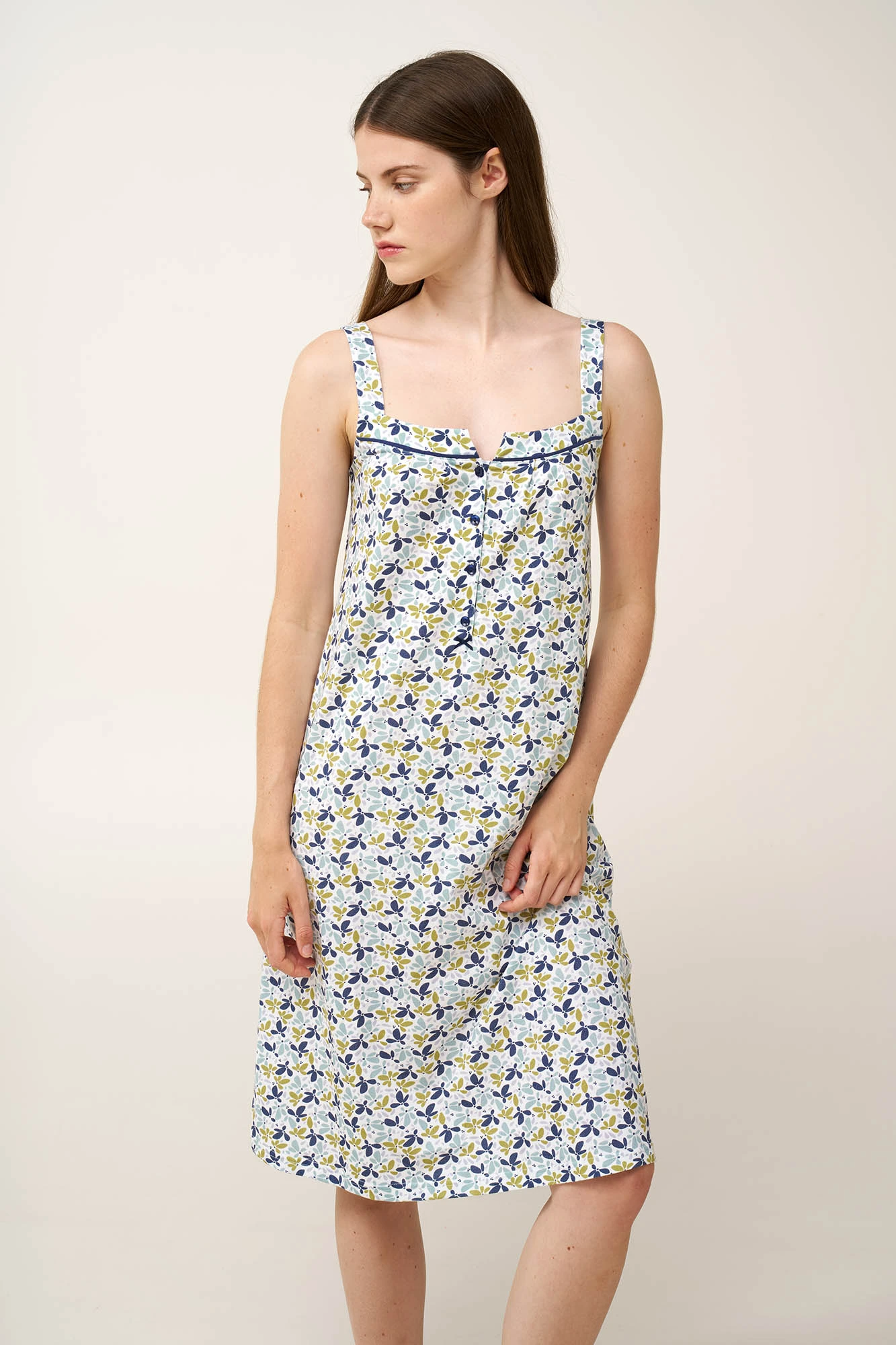 Αμάνικο Βαμβακερό Νυχτικό με Κουμπιά