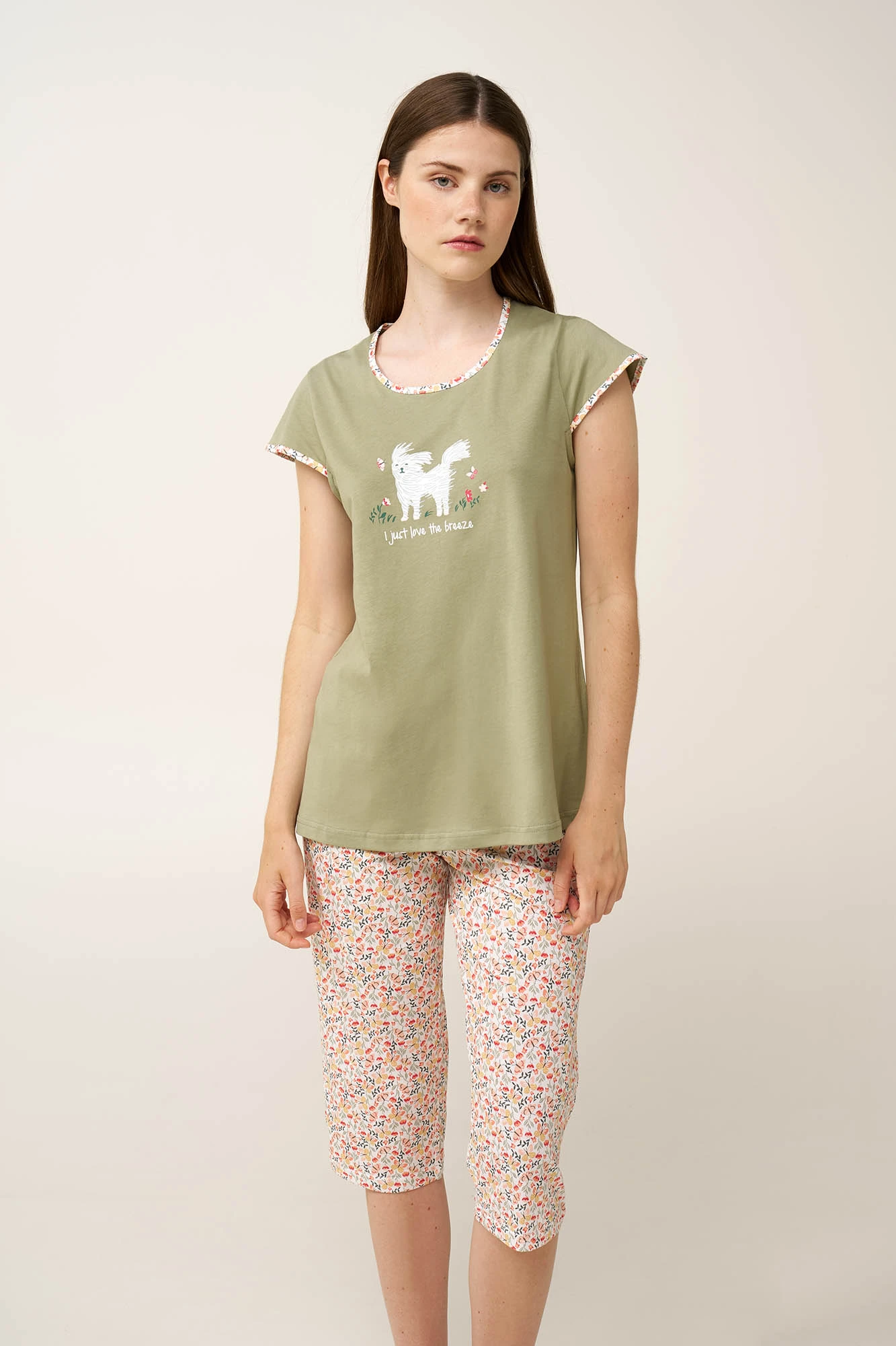 1_0094781627 Βαμβακερή Γυναικεία Πυτζάμα Κάπρι