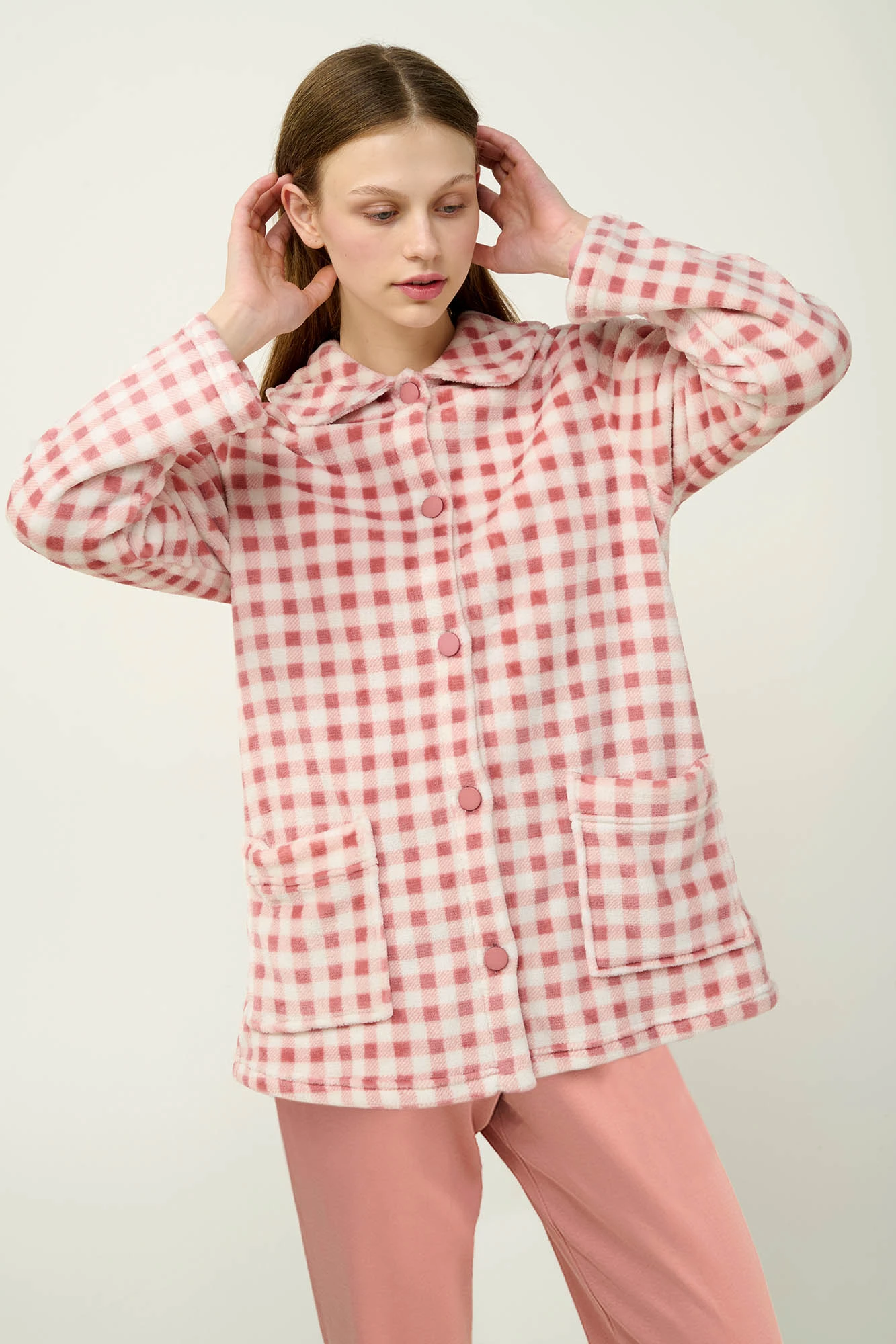 1_0124620755 Γυναικεία Fleece Ρόμπα με Κουμπιά