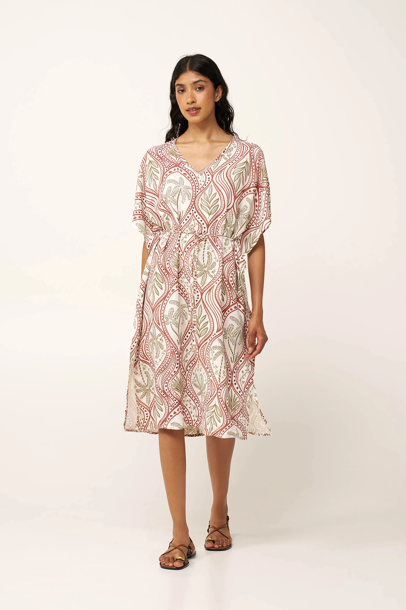 Καλοκαιρινό Γήινο Φόρεμα Από Ποπλίνα