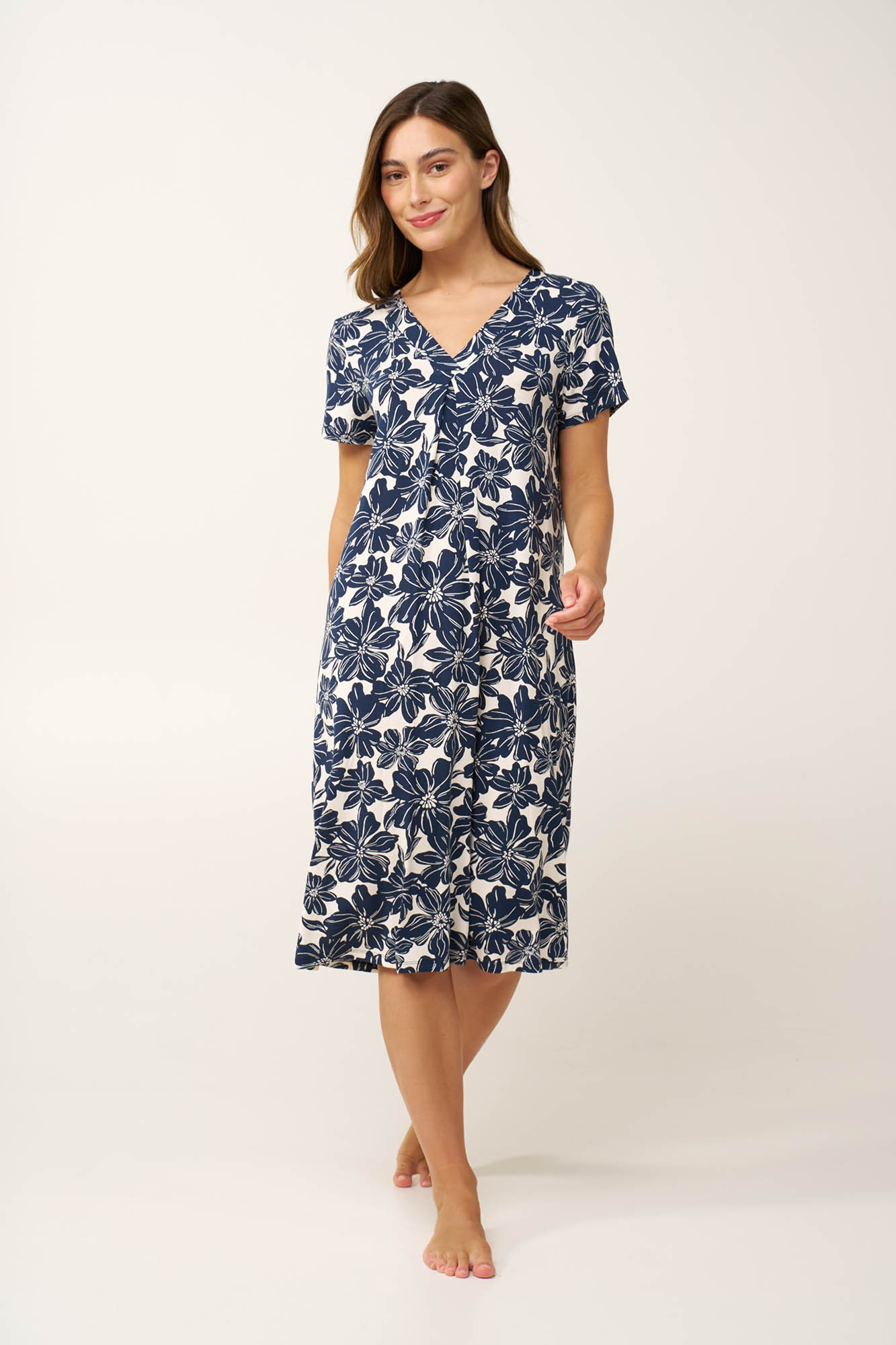 Micromodal Φλοράλ Νυχτικό με Πιέτα