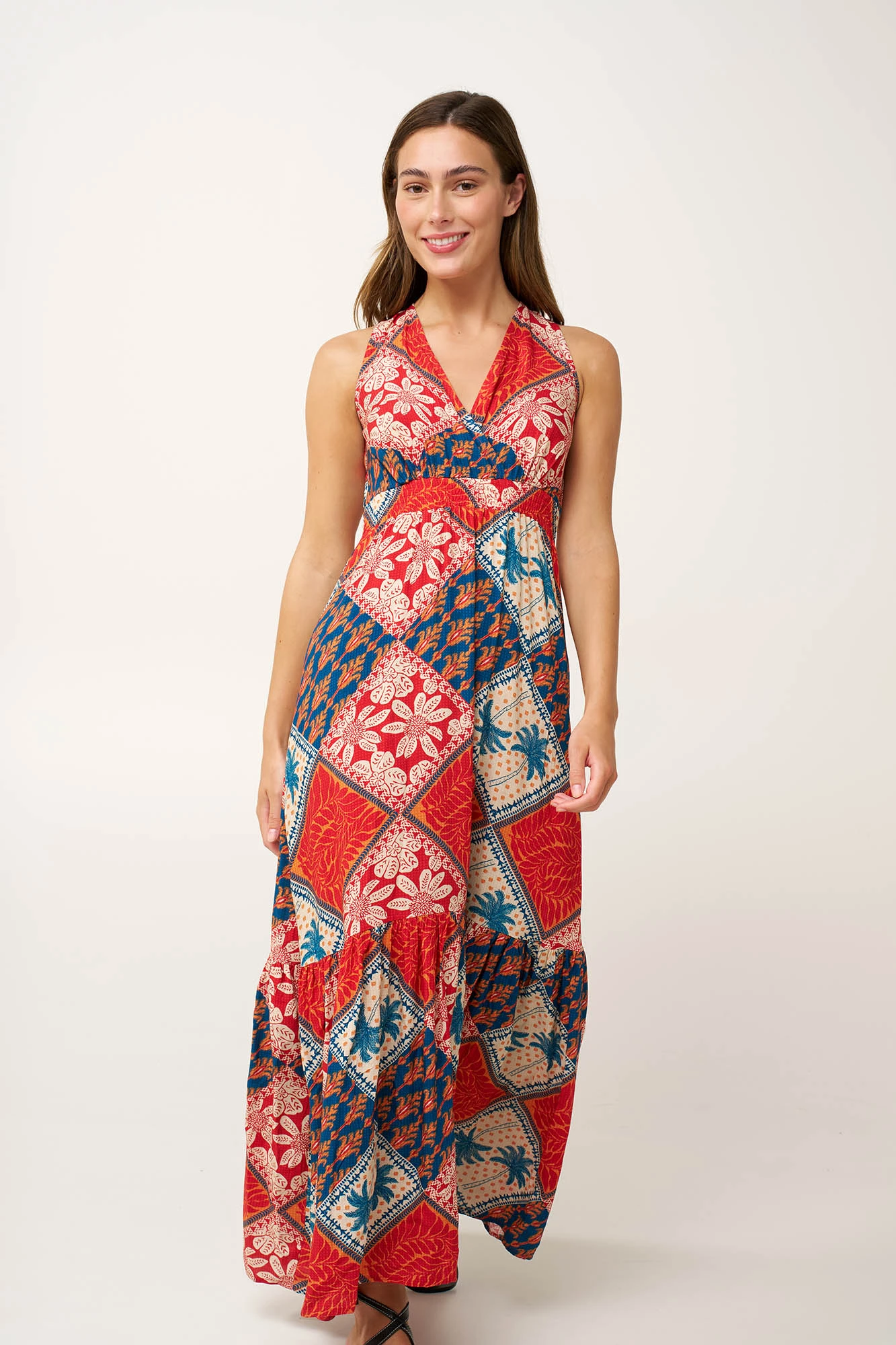 Maxi Τροπικό Καλοκαιρινό Φόρεμα από Ποπλίνα